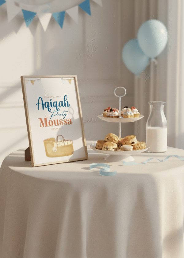 Aqiqah Party Poster op tafel babyfeest decoratie