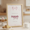 Gepersonaliseerd Welkomstbord Aqiqah | Roze Bloemen & Strik