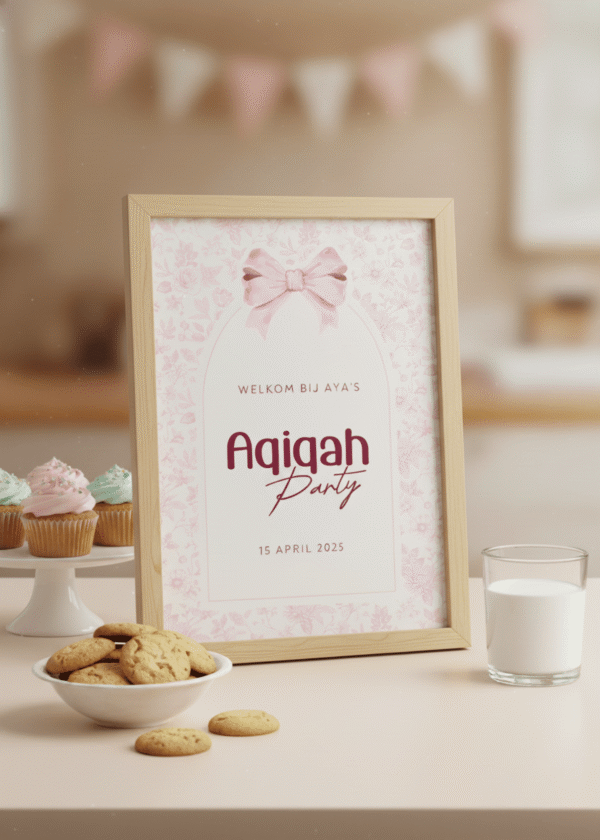Gepersonaliseerd Welkomstbord Aqiqah | Roze Bloemen & Strik