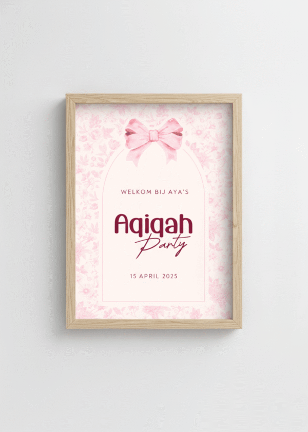 Gepersonaliseerd Welkomstbord Aqiqah | Roze Bloemen & Strik
