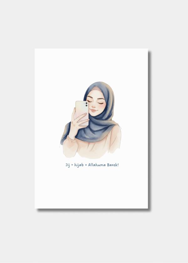 hijaab-gefeliciteerd-kaart-selfie.png Illustratie van moslima die selfie neemt – Hijaab Gefeliciteerd