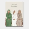Waraqa wenskaart It's your Henna day met drie vrouwen in kaftans op bank