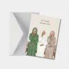 Wenskaart met drie dames in traditionele jurken en envelop